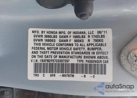 2012 Honda Civic Lx from USA, damaged, VIN 19XFB2F57CE007297
